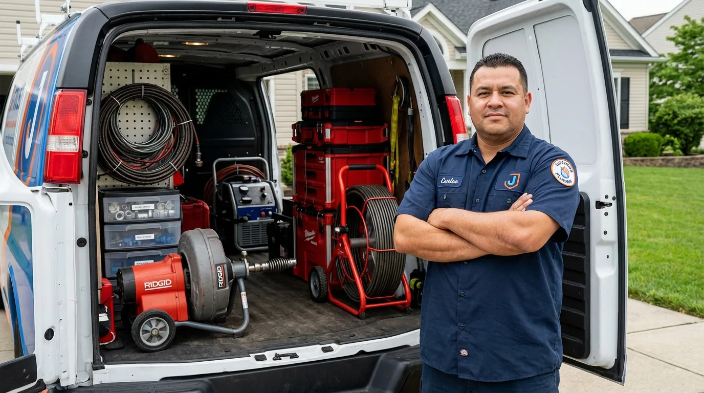 Professional drain cleaning equipment and Johns Plumbing LLC plumber in Raritan