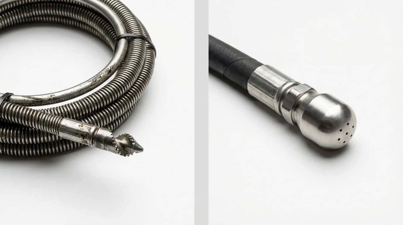 Drain snake cable and hydro jetting nozzle used for drain cleaning in Raritan, NJ