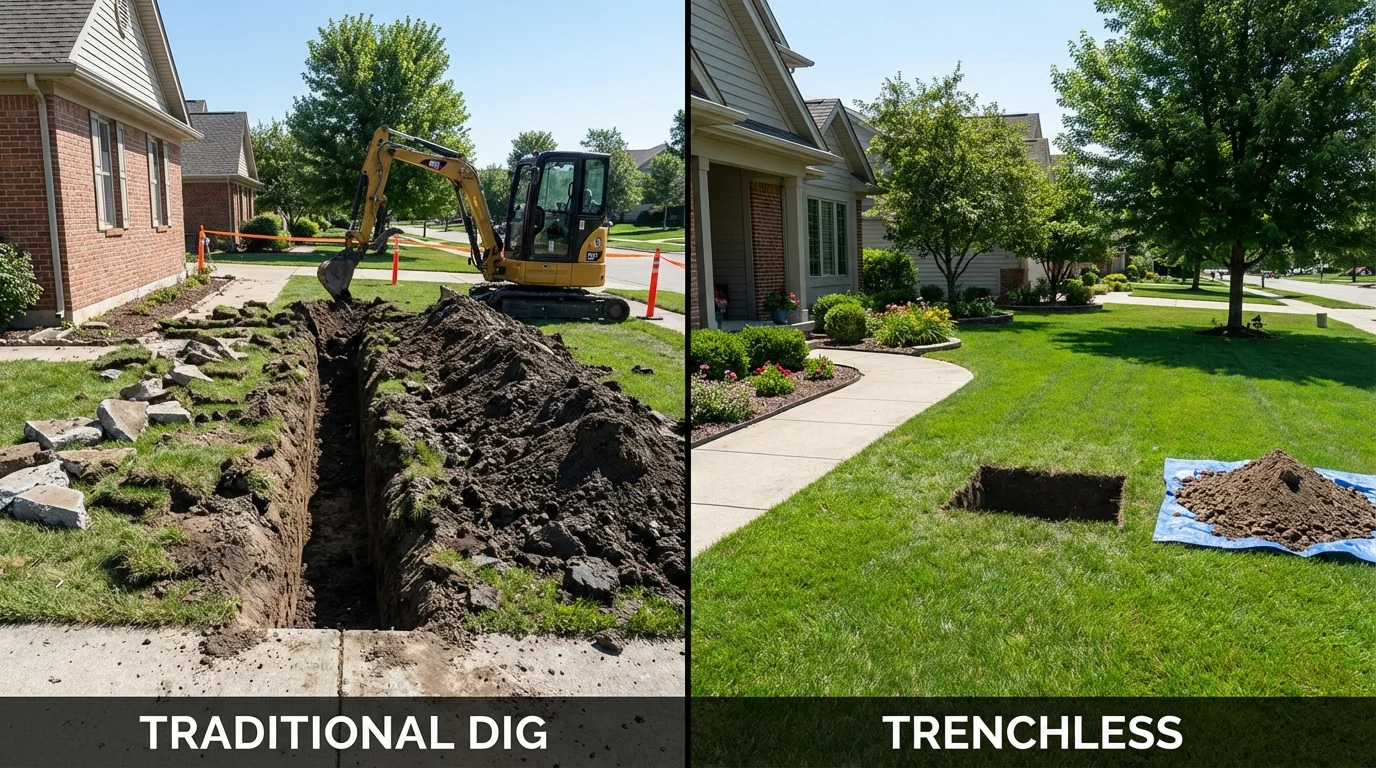 Trenchless sewer repair with minimal yard damage versus traditional excavation in Raritan, NJ
